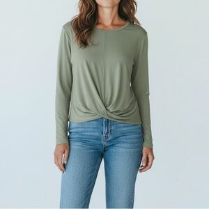 Harmony Balance Women’s‎ Sage Green Cross Front Long Sleeve Cropped Top Large